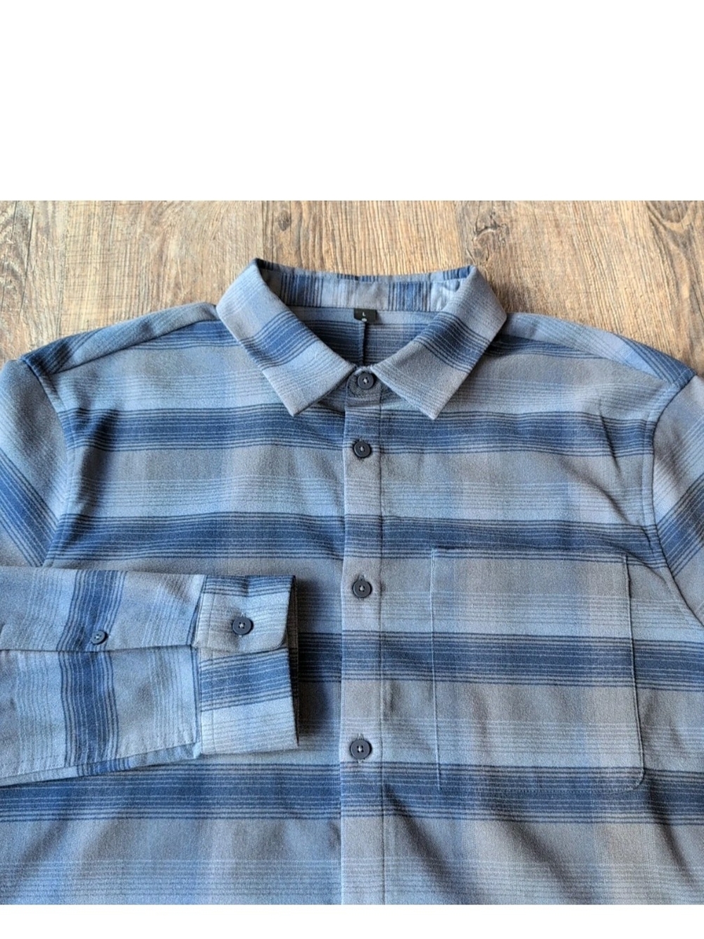 Lululemon Shirt Mens Large Masons Peak Flannel Blue Gray Plaid Hiking Outdoor